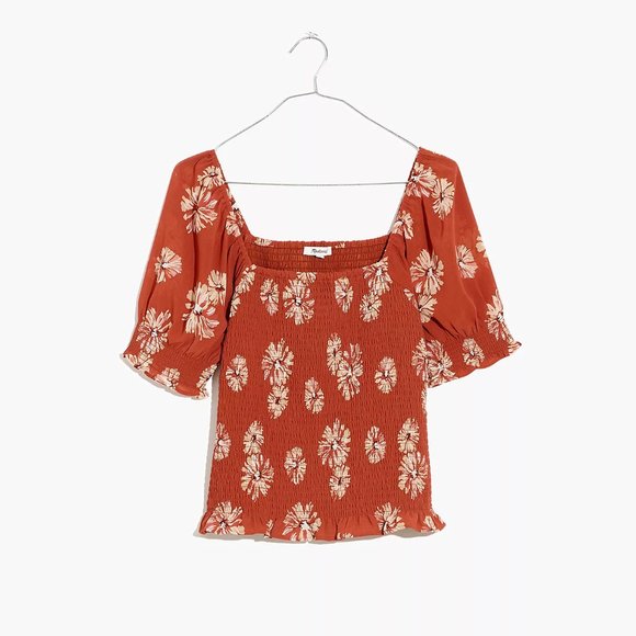 [NWT] Madewell Floral Georgette Puff-Sleeve Smocked Bodice Top - Picture 1 of 4